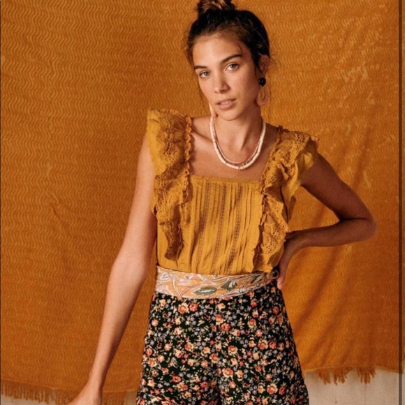 Sezane Golden Ruffle Blouse - Picture 1 of 7